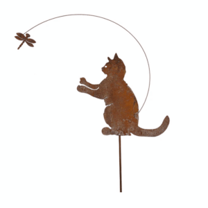 Cat and dragonfly stake