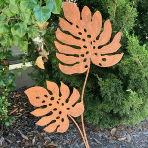 Garden Stake Rust Decorative with Leaves
