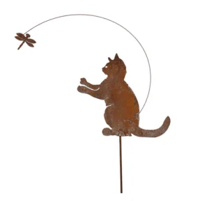 Cat and dragonfly stake